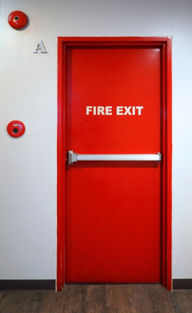 Red door for an emergency exit